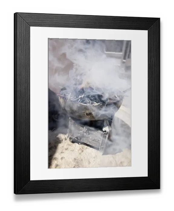 Framed Print : Smoke sticks burning in a bowl as a sacrifice Framed Print : Smoke sticks burning in a bowl as a sacrifice