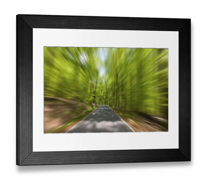 Framed Print : High speed motion, country road through a forest Framed Print : High speed motion, country road through a forest