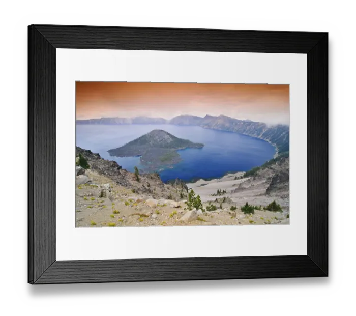 Framed Print : Crater lake with caldera of the volcano Mount Mazama Framed Print : Crater lake with caldera of the volcano Mount Mazama