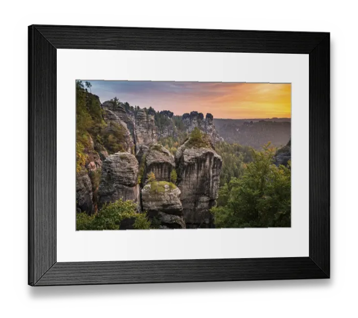 Framed Print : Schrammsteine around the Bastei at sunrise
