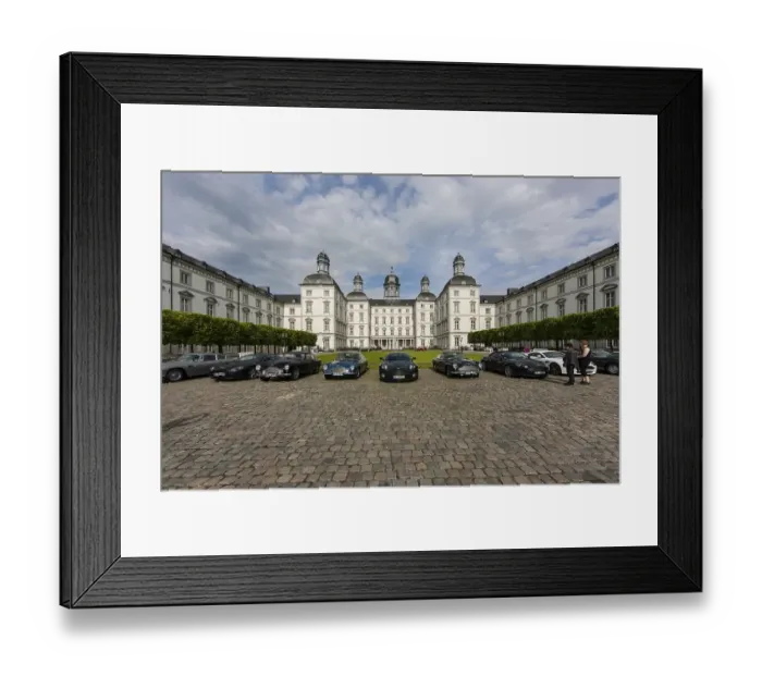 Framed Print : Classic Aston Martins in front of the Grandhotel Schloss Bensberg Framed Print : Classic Aston Martins in front of the Grandhotel Schloss Bensberg