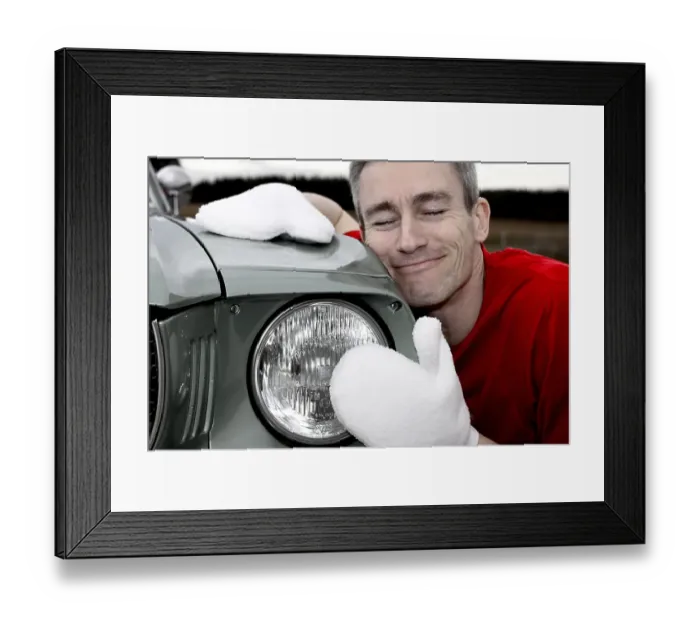 Framed Print : Man lovingly caring for his vintage car Framed Print : Man lovingly caring for his vintage car