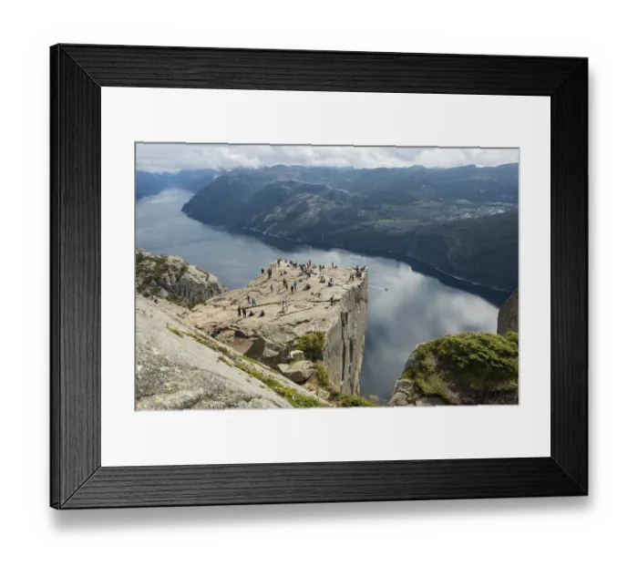 Framed Print : Preikestolen or Prekestolen, Preacher's Pulpit or Pulpit Rock with tourists Framed Print : Preikestolen or Prekestolen, Preacher's Pulpit or Pulpit Rock with tourists