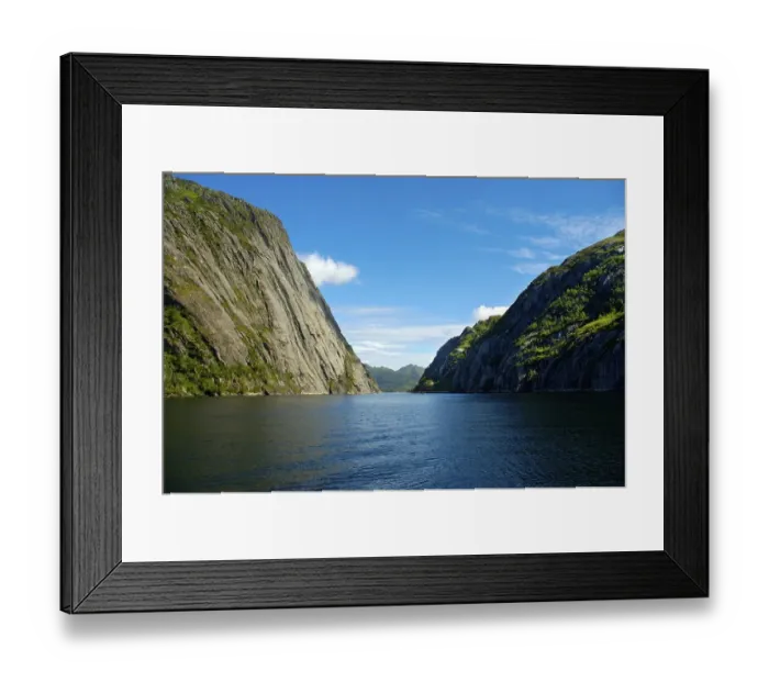 Framed Print : Steep wall of rocks narrow fjord Trollfjorden Lofoten Norway Framed Print : Steep wall of rocks narrow fjord Trollfjorden Lofoten Norway