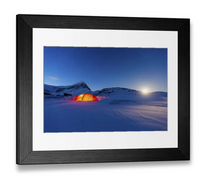 Framed Print : Tent by full moon in the snow, Kungsleden or king's trail