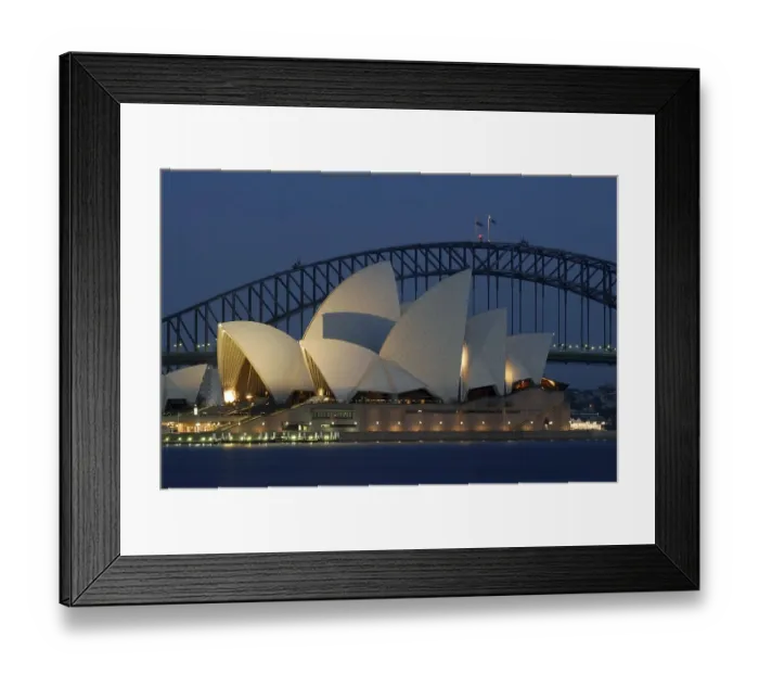 Framed Print : Sydney Opera House with Sydney Harbor Bridge in the back at night