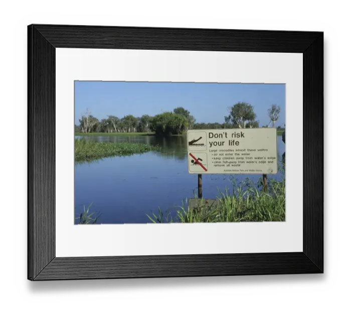 Framed Print : Crocodile warning sign, Northern Territory Framed Print : Crocodile warning sign, Northern Territory