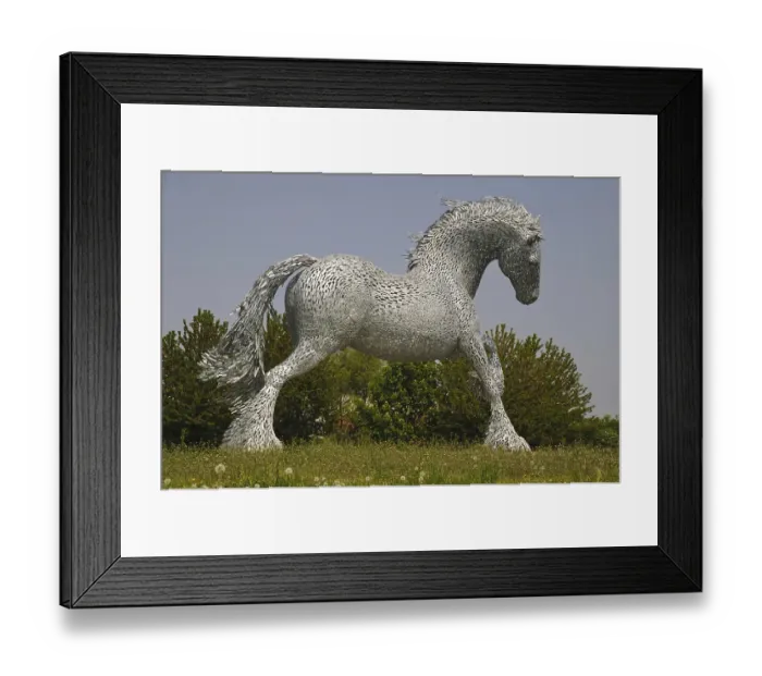 Framed Print : Metal sculpture of Gypsy Cob horse installed on roundabout