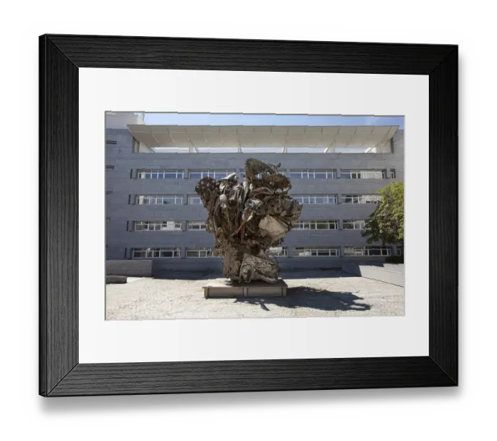 Framed Print : Forecourt of the former Hypo Bank building with a scrap metal sculpture by Frank Stella Framed Print : Forecourt of the former Hypo Bank building with a scrap metal sculpture by Frank Stella