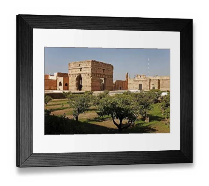 Framed Print : Ruins of a gigantic hall, inner courtyard of Palais El Badi
