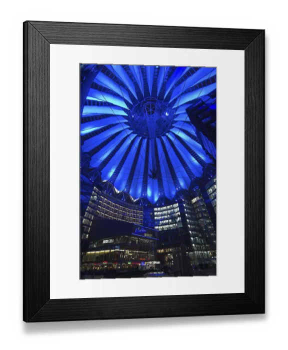 Framed Print : Colorful illuminated roof structure at Sony Center