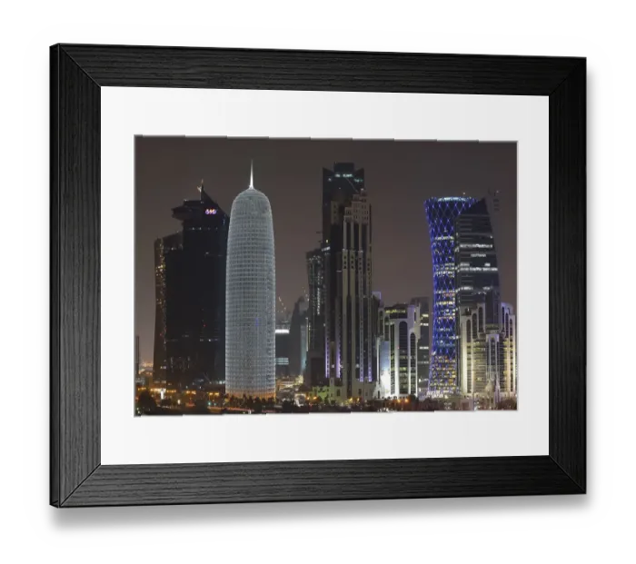 Framed Print : Night scene, skyline of Doha with Al Bidda Tower Framed Print : Night scene, skyline of Doha with Al Bidda Tower
