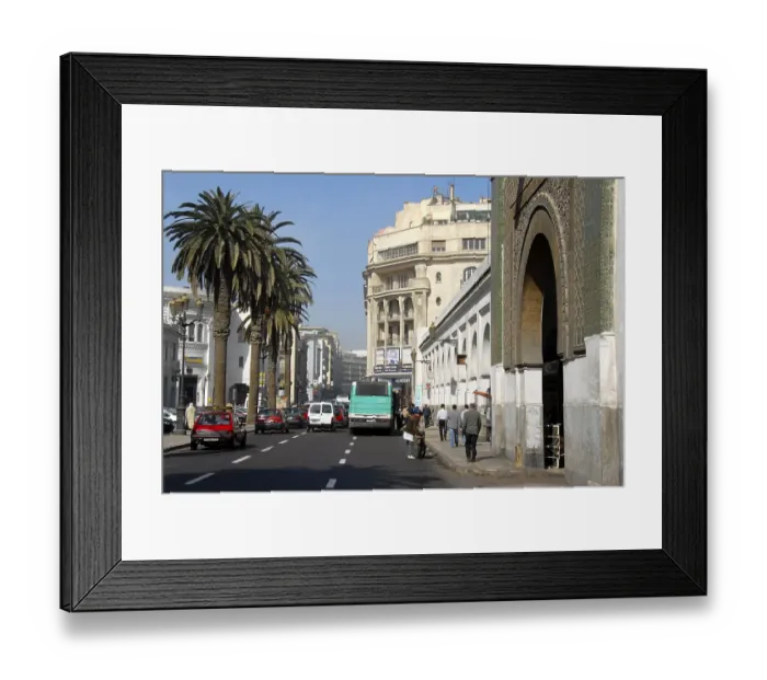 Framed Print : Palm tree avenue in the old town at Central Market Cacablanca Morocco