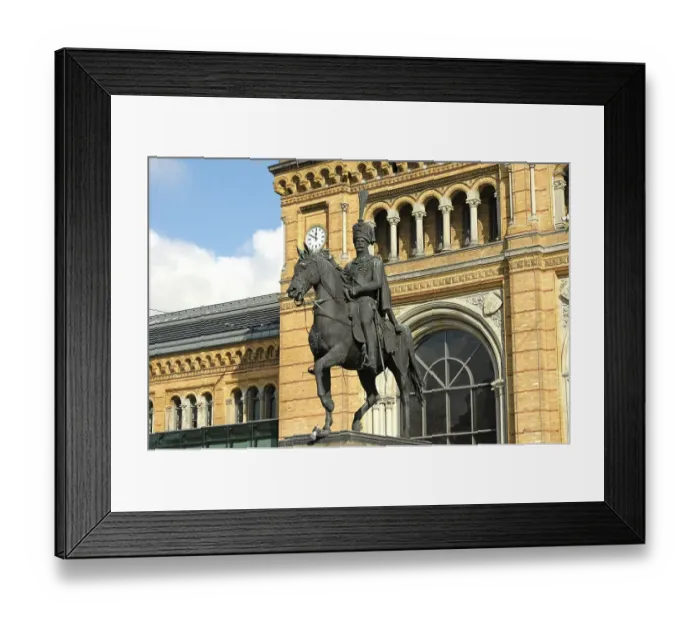 Framed Print : Hannover Niedersachsen Germany statue of King Ernst August in front of the main central railway station