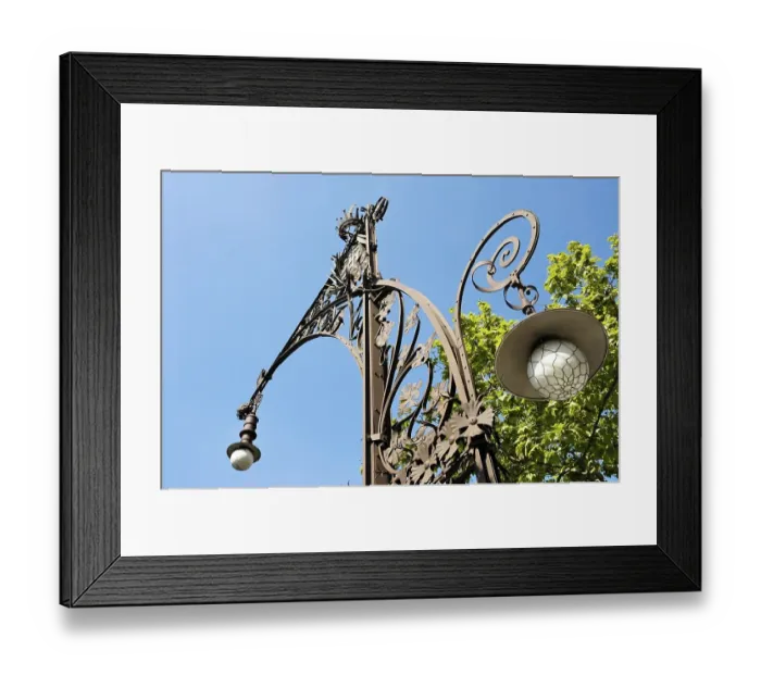 Framed Print : Wrought-iron street lamp by Pere Falques i Urpi