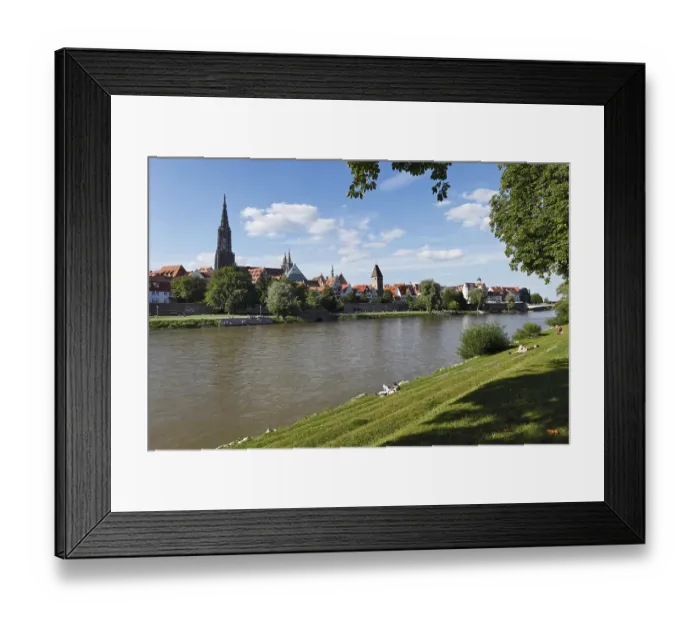 Framed Print : View from New Ulm over the Danube to Ulm with Ulmer Muenster cathedral