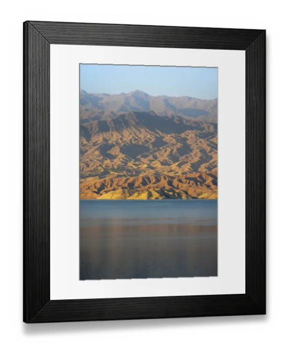 Framed Print : Blue Toktogul reservoir between dry mountain landscape Framed Print : Blue Toktogul reservoir between dry mountain landscape
