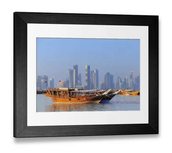 Framed Print : Dhows in front of the skyline of the West Bay area