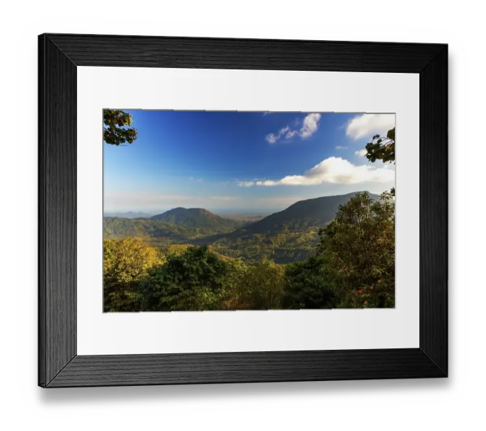 Framed Print : View over the mountains to the sea