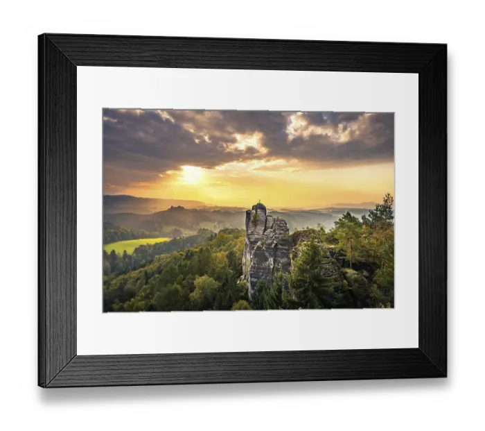 Framed Print : Moench summit at sunrise, Schrammsteine around the Bastei