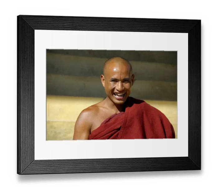 Framed Print : Portrait Buddhist monk in red robe laughs Yasakyi Shan State Burma