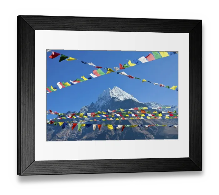 Framed Print : Buddhist prayer flags in front of Kangtega Mountain above Namche Bazar (3)