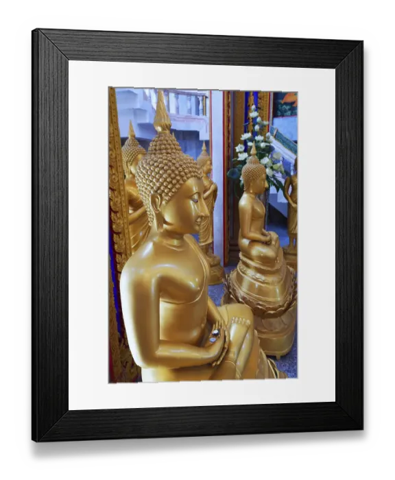 Framed Print : Interior with golden Buddha statues