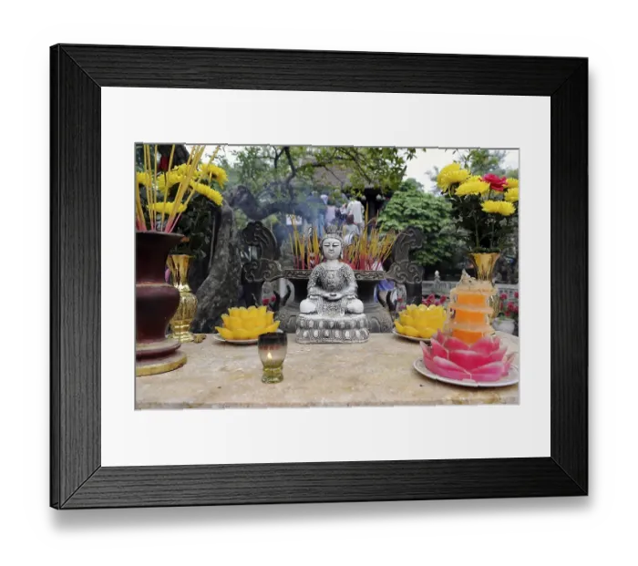 Framed Print : Buddha altar in front of the One Pillar Pagoda