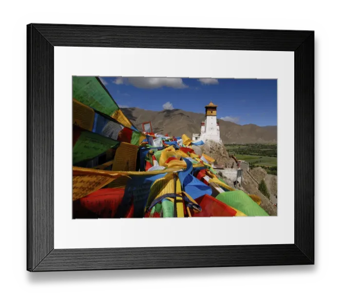Framed Print : Prayer Flags above the Yarlungtal at Yumbulagang palace Framed Print : Prayer Flags above the Yarlungtal at Yumbulagang palace