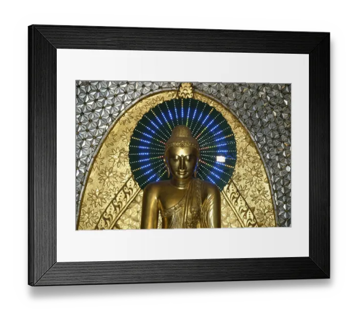 Framed Print : Buddhist figure in gold with blue nimbus Framed Print : Buddhist figure in gold with blue nimbus
