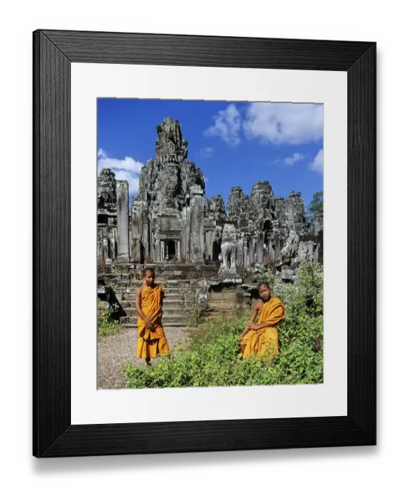 Framed Print : Bayon temple, monks, novices at the southern entrance Framed Print : Bayon temple, monks, novices at the southern entrance