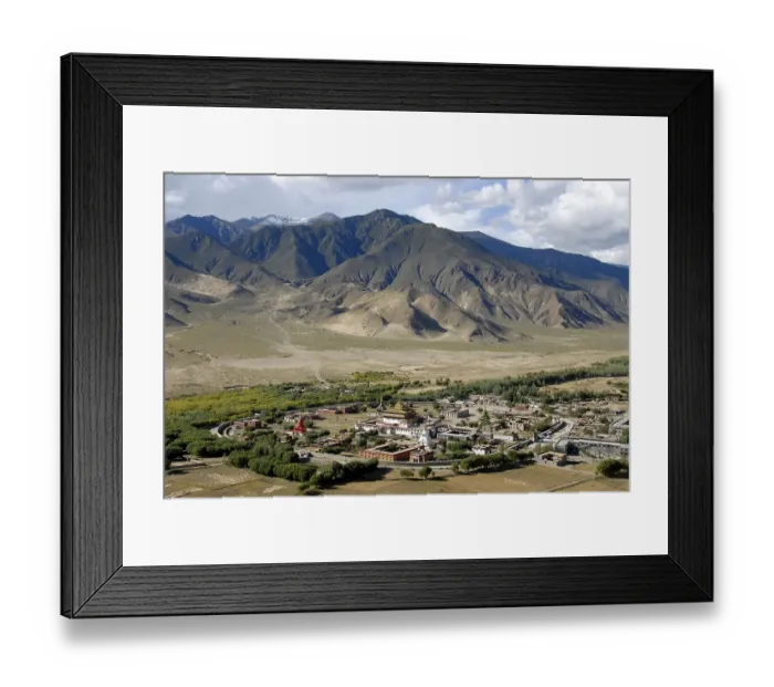 Framed Print : Tibetan Buddhism, circular shaped monastery in the form of a mandala under the hillside