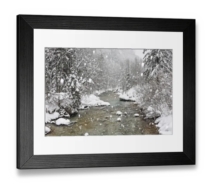 Framed Print : Erzbach brook during snowfall, between Eisenerz and Hieflau