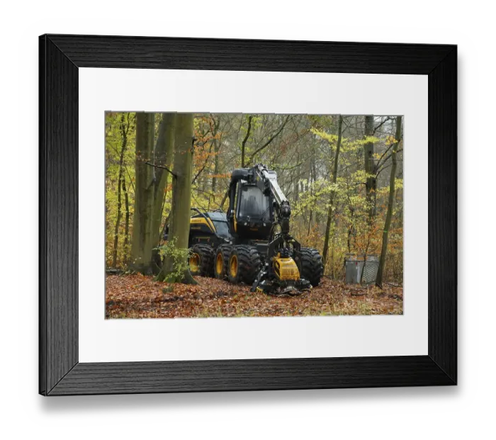 Framed Print : A forestry harvester parked in a deciduous forest Framed Print : A forestry harvester parked in a deciduous forest