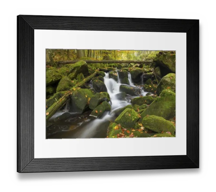 Framed Print : Kleine Ohe, a stream flowing between moss-covered rocks