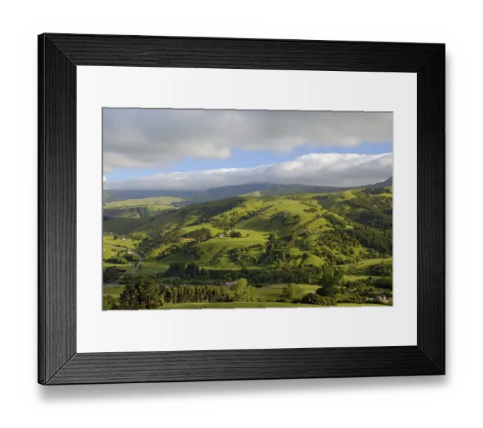 Framed Print : Green rolling hills, Banks Peninsula Framed Print : Green rolling hills, Banks Peninsula