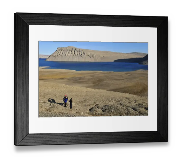 Framed Print : Hikers on permafrost and arctic tundra at Maxwell Bay