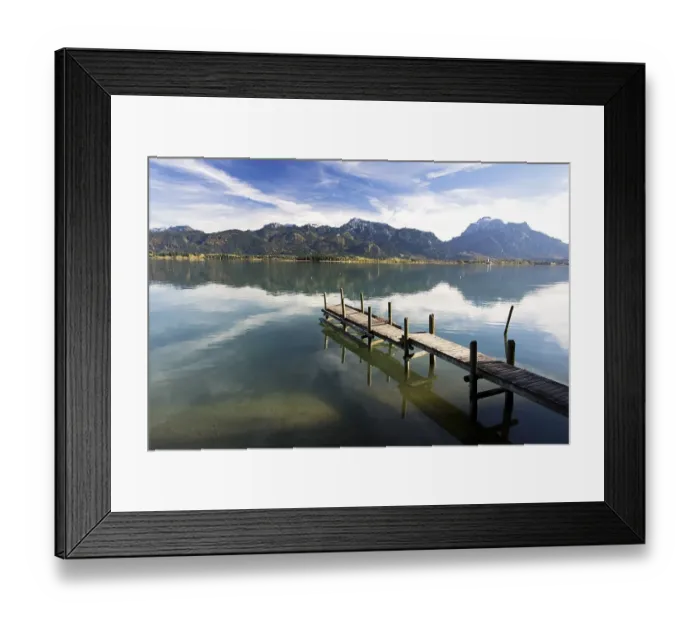 Framed Print : Autumn mood with mountain views on Forggensee lake near Fuessen