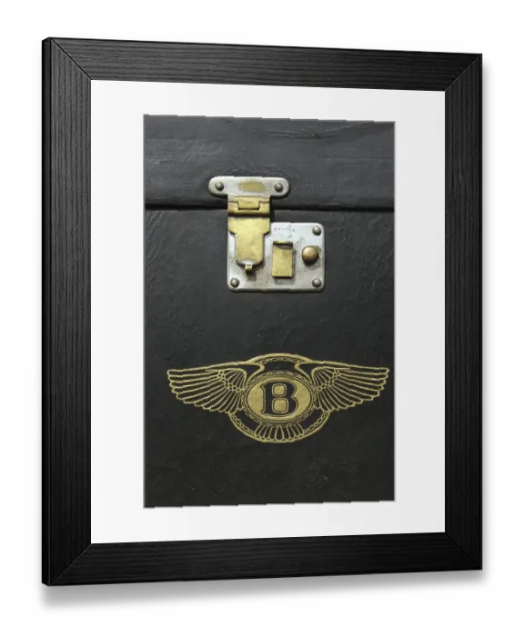 Framed Print : Detail of a piece of luggage of a vintage car (Bentley)
