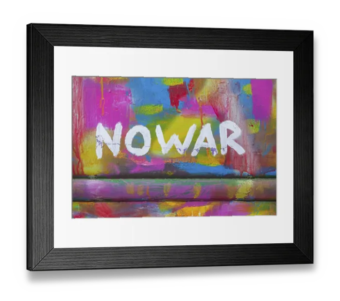 Framed Print : Lettering No War, kein Krieg, colourfully painted vintage car Framed Print : Lettering No War, kein Krieg, colourfully painted vintage car