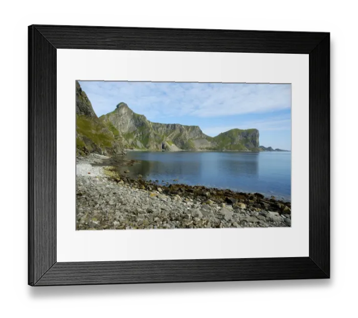 Framed Print : Stony beach on island Vaeroya Lofoten Norway