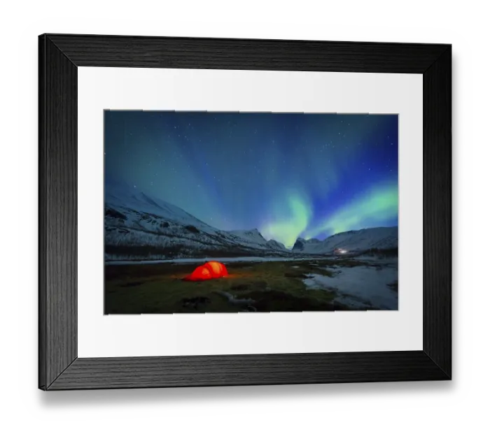Framed Print : Northern Lights (Aurora borealis) over a tent in winter