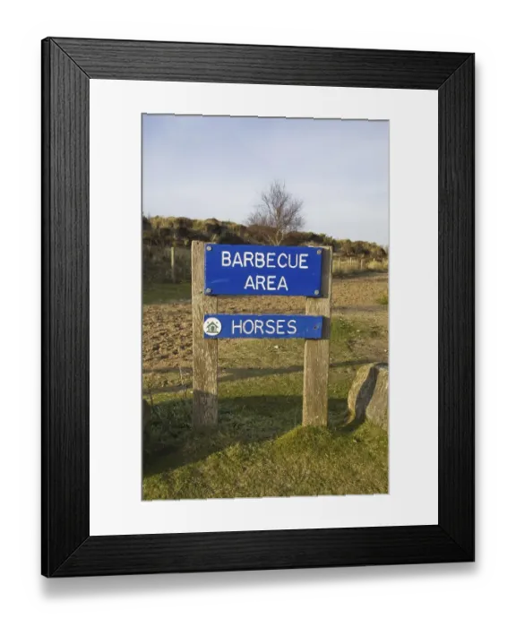 Framed Print : Barbecue Area and Horses direction sign Framed Print : Barbecue Area and Horses direction sign