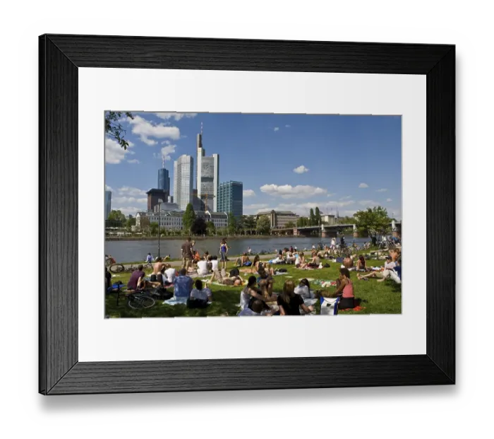 Framed Print : Bank of the River Main with people out in the sun Framed Print : Bank of the River Main with people out in the sun