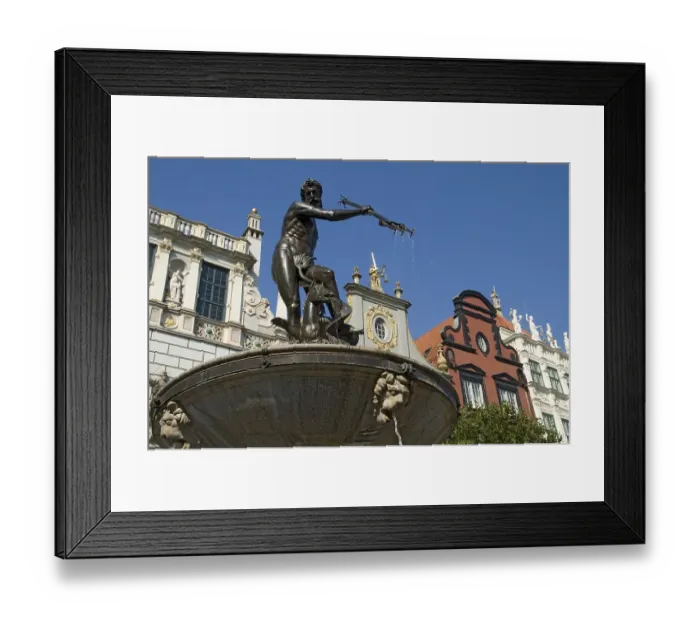Framed Print : Neptune Fountain in front of townhouses Framed Print : Neptune Fountain in front of townhouses