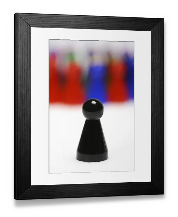 Framed Print : Group of chinese checkers figures with single black token