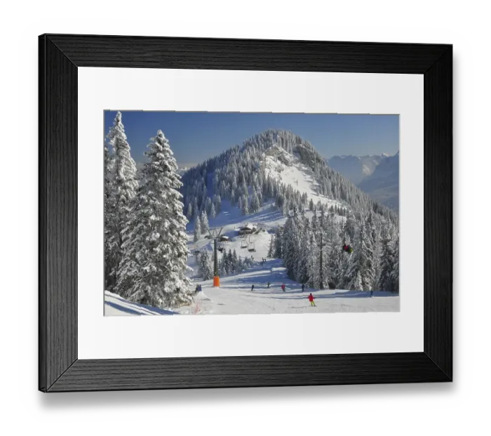 Framed Print : Mountain forest, ski area, ski slope