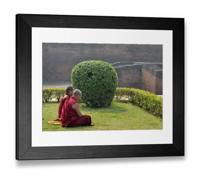 Framed Print : Tibetan Buddhist monks in red robes in meditation