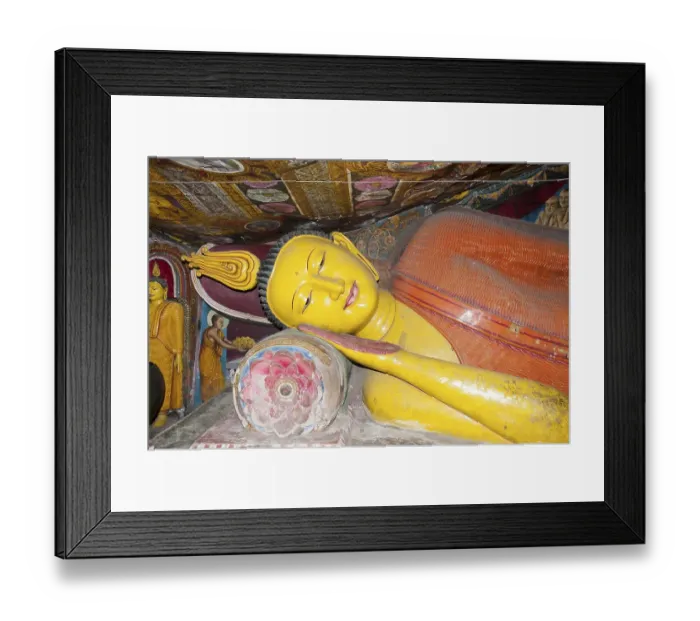 Framed Print : Brightly painted reclining Buddha figure