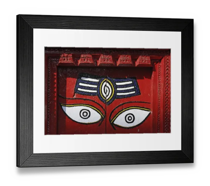 Framed Print : Buddha eyes on a painted door, Kathmandu
